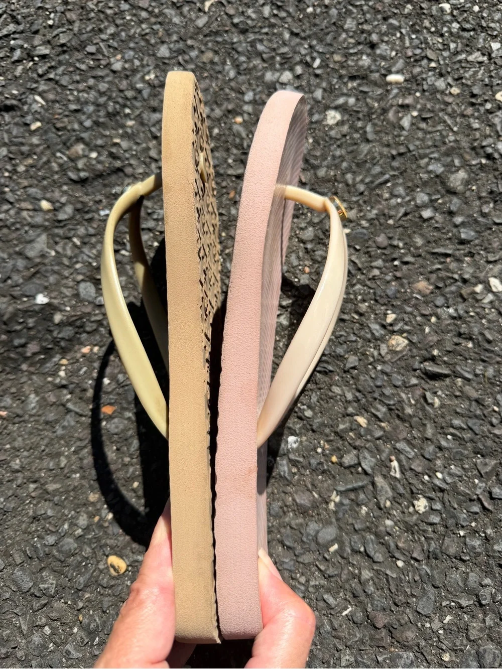 Tory Burch Bundle Logo Flip Flops in Pink and Tan
